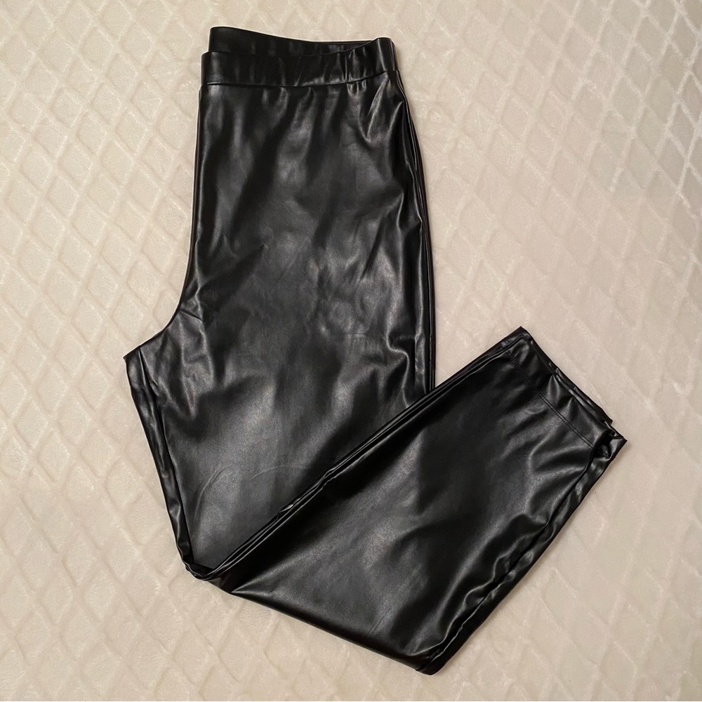 Women’s H by Halston Faux Leather Black Leggings Pants NWOT
